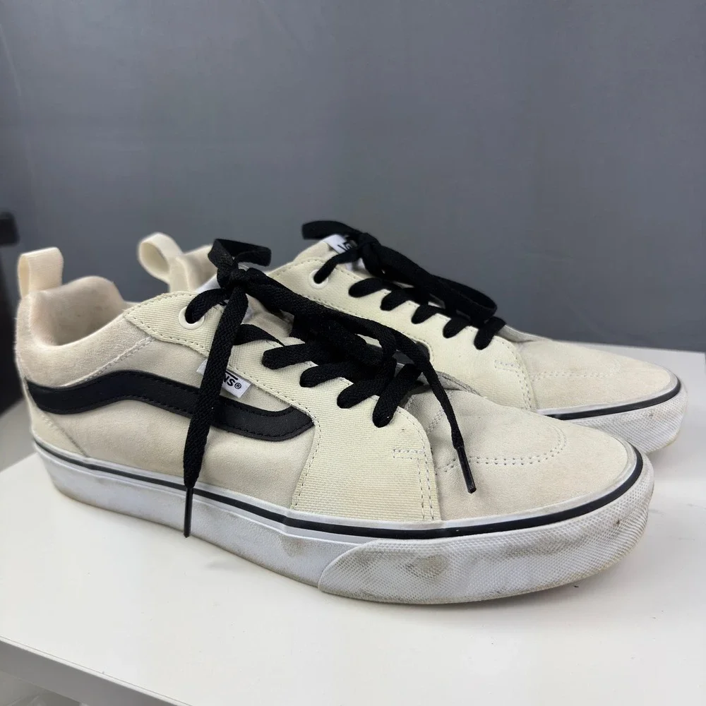 Vans Filmore Sneakers Mens 9 Cream Black Suede Canvas Low Top Skate Shoes 721454